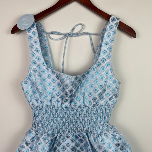 Hill House The Cher Metallic A Line Mini Dress Snowflake Brocade Blue/ White S - Picture 5 of 10